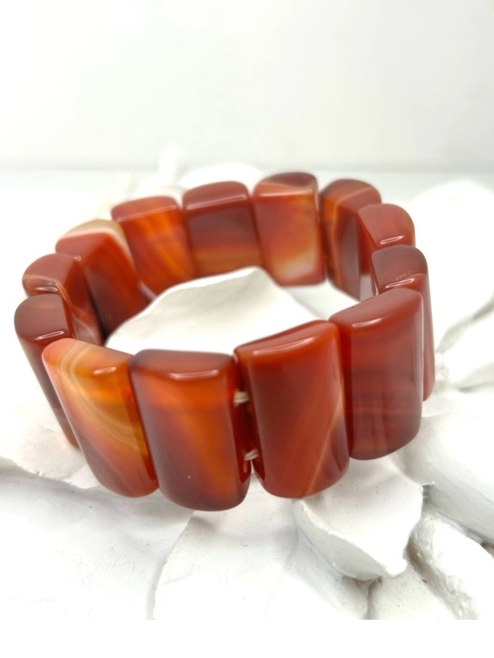 Chunky Stretch Carnelian Agate Natural Stone Bracelet